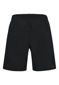 Pantaloni sportivi neri con elastico in vita, caratterizzati da una texture della fabbricazione liscia e da un design semplice. Nessun motivo o accentuazione notevole.