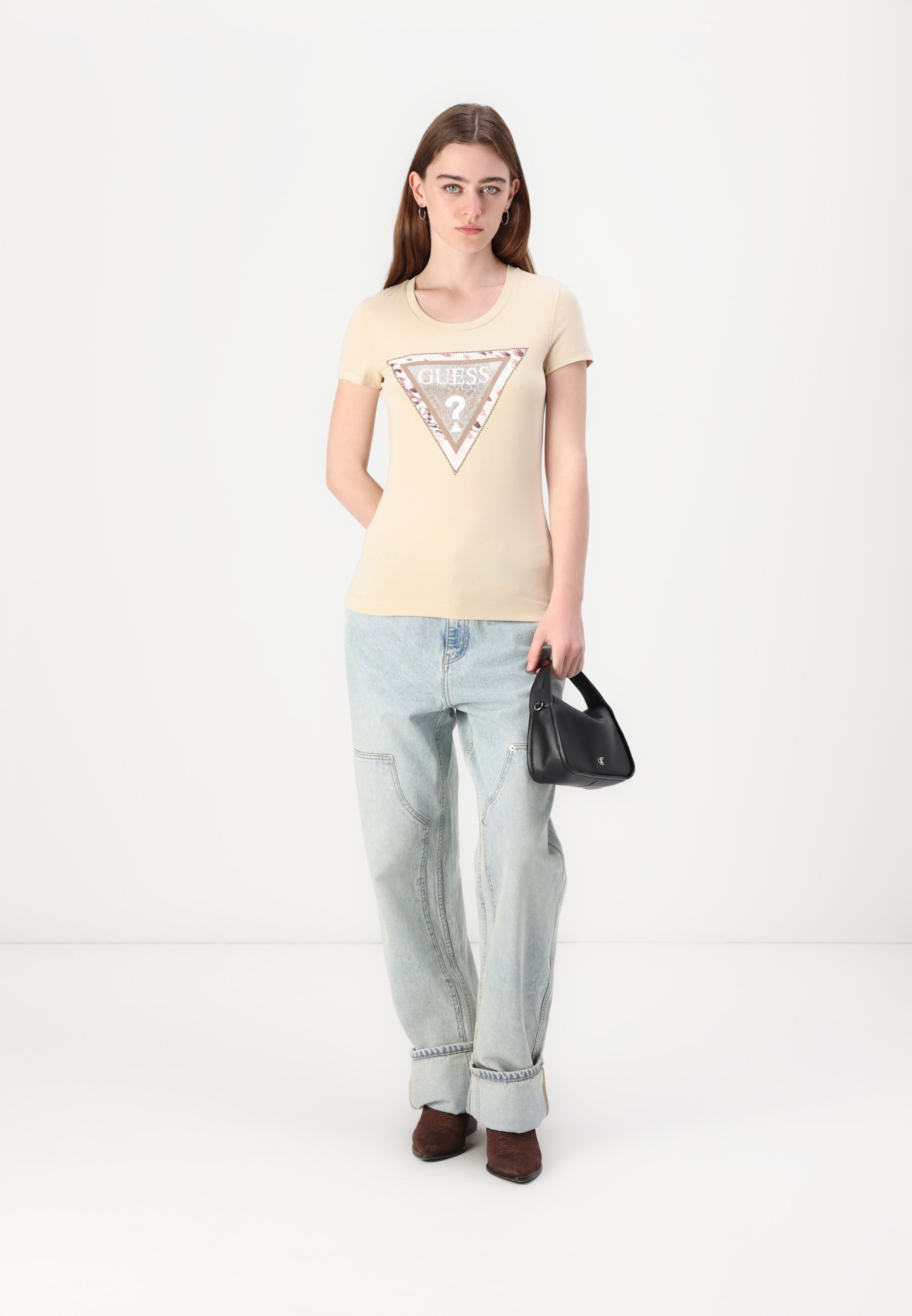 売れ筋商品|||ゲス Tシャツ レディース トップス CHEETA LOGO  - Print T-shirt - pearl oyster Guess CHEETA LOGO - Print T-shirt - pearl oyster/beige - Zalando