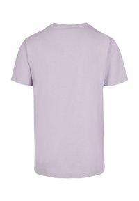 Short-sleeve t-shirt in light lavender, made of cotton, featuring a crew neck and straight hem, with a smooth, non-patterned texture.