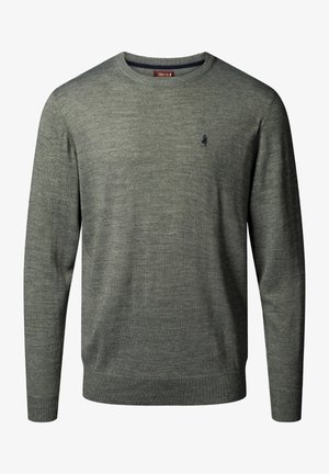 Hallide hall sweater ümmarguse kaelusega, pikkade varrukatega ja rinnal väikese tikandiga logoga. Pehme tekstuur ja kokkuvõtlik disain.