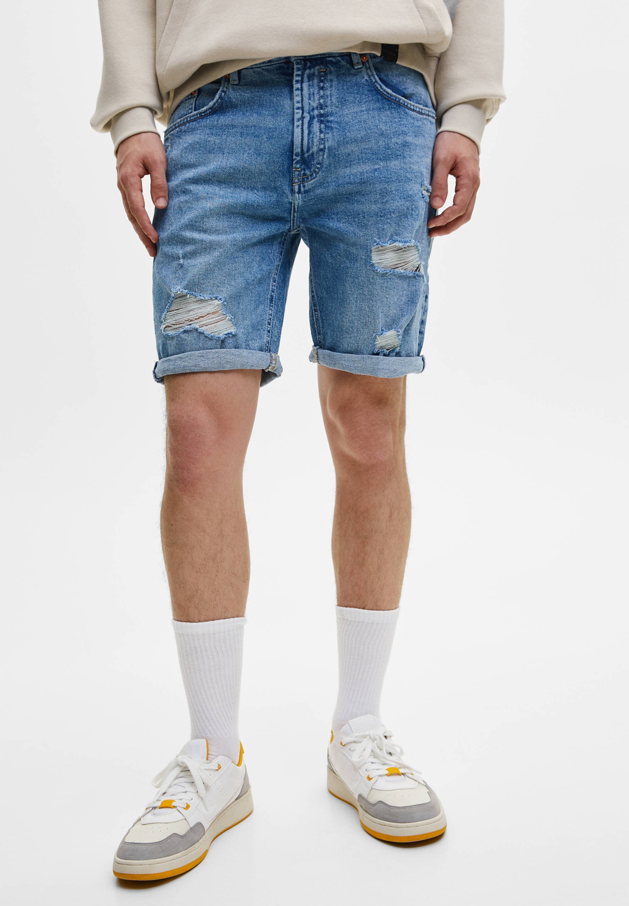 PULL\u0026BEAR RIPPED - Denim shorts - light 