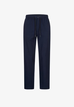 Námořnické kalhoty s šňůrkou a jemnou texturou, s knoflíkovým zapínáním a diskrétním vzorem. Rovný střih nohavic.