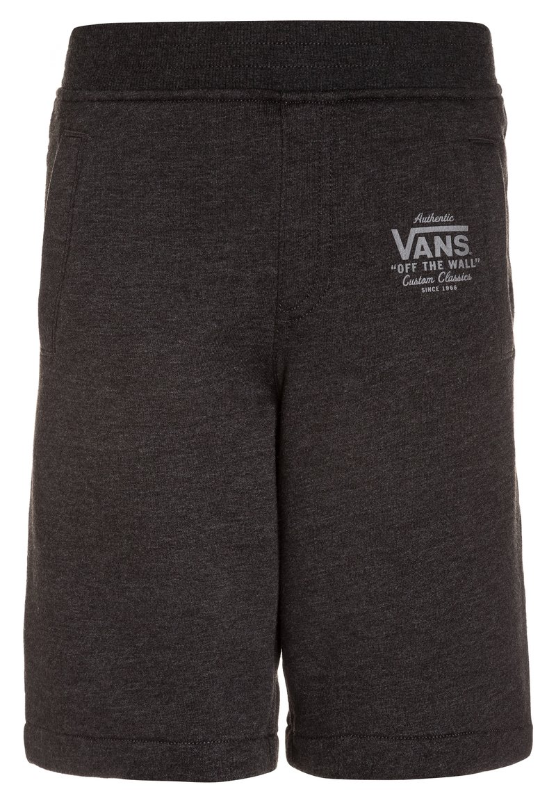 Ciemnoszare szorty bawełniane z elastycznym pasem, z logo "VANS OFF THE WALL" na lewej nogawce. Gładka struktura, długość do kolan.