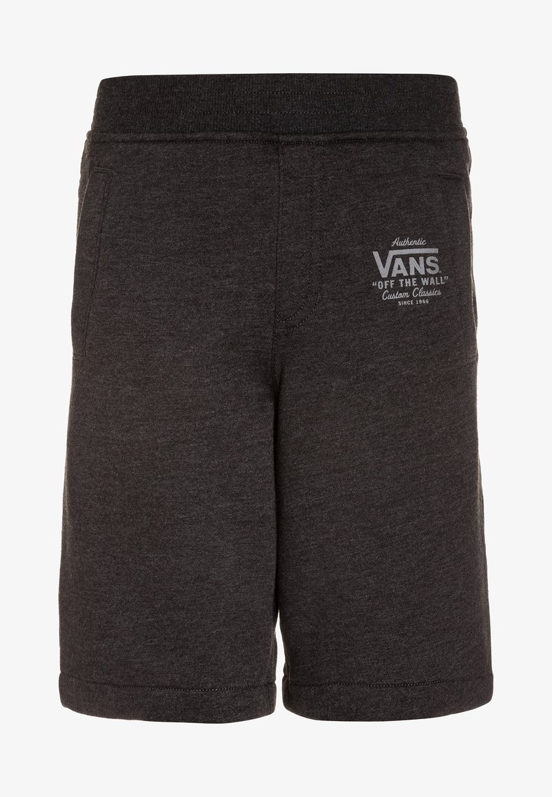 Ciemnoszare szorty bawełniane z elastycznym pasem, z logo "VANS OFF THE WALL" na lewej nogawce. Gładka struktura, długość do kolan.