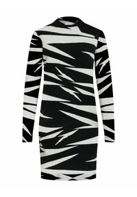 Robe à manches longues en noir et blanc, avec un motif en zigzag. Fabriquée en maille douce, elle présente un col rond et une silhouette ajustée.