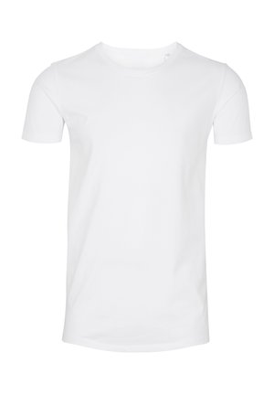 Witte katoenen t-shirt met korte mouwen en een ronde hals. Gladde textuur, klassieke pasvorm en geen zichtbare patronen of accenten.