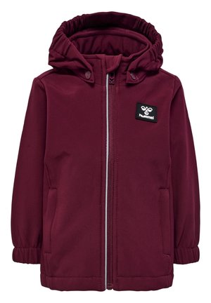 Bordeauxfarbene wasserdichte Jacke mit Kapuze, elastischen Bündchen und Reißverschluss. Verfügt über ein Logo-Patch auf der Brust und seitliche Taschen.