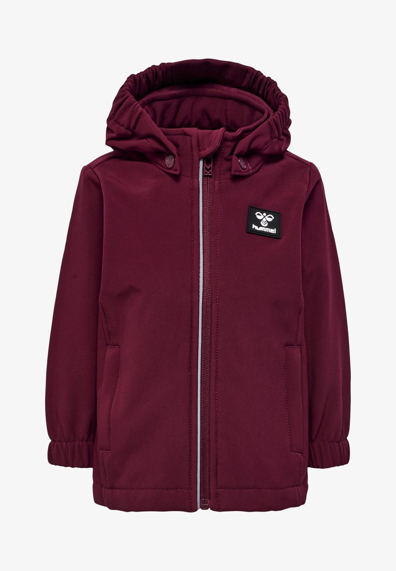 Marron vandtæt jakke med hætte, elastiske manchetter og lynlås. Har et logopatch på brystet og sidelommer.