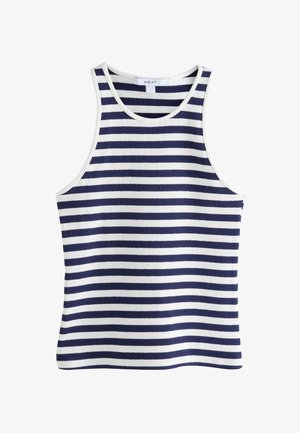 Námornícky a biely pruhovaný top bez rukávov z rebrovaného materiálu, s okrúhlym výstrihom, priliehavého strihu a čistými okrajmi.