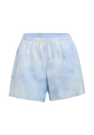 Hellblaue Batik-Shorts mit elastischem Bund und lockerem Schnitt, flach liegend vor weißem Hintergrund gezeigt.