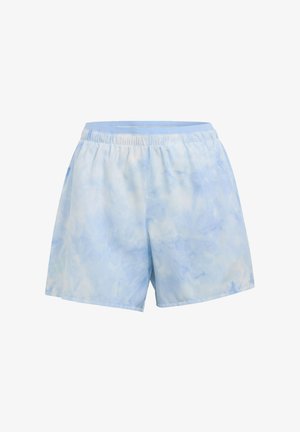 Hellblaue Batik-Shorts mit elastischem Bund und lockerem Schnitt, flach liegend vor weißem Hintergrund gezeigt.