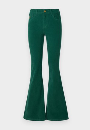 Groene uitlopende jeans van soepel materiaal, met een knoopsluiting, vijf zakken en een klassiek ontwerp met een hoge taille.