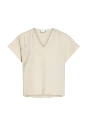 VILA, Short Sleeved VIPRISILLA V-neck - Blouse - super light natural melan