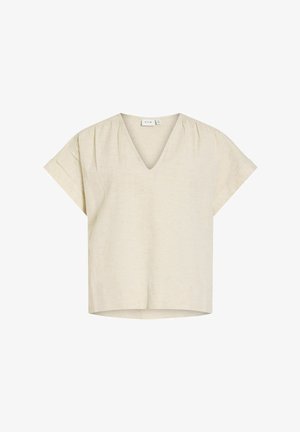 VILA, Short Sleeved VIPRISILLA V-neck - Blouse - super light natural melan