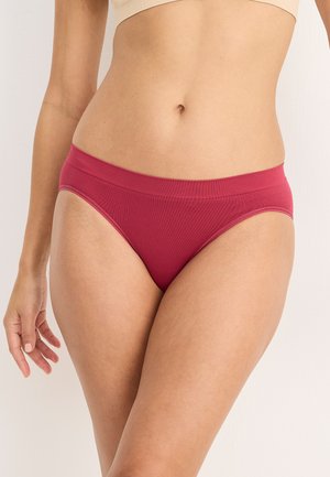 Frambozenroze bikini slipjes van een gladde, rekbare stof, met een middelhoge tailleband en naadloze randen voor comfort.