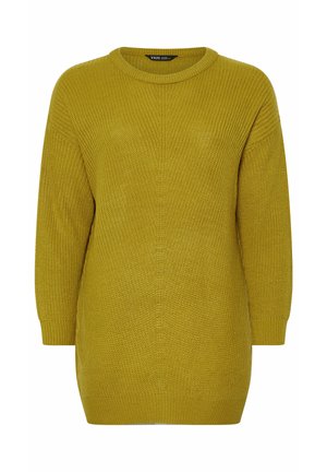 Langærmet sweater i sennepsgul, med ribbet tekstur, rund halsudskæring og afslappet pasform. Sømdetaljer på for- og bagsiden.