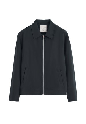 Veste noire zippée avec col et poches latérales, étiquetée FRILIVIN, présentée sur un fond blanc.