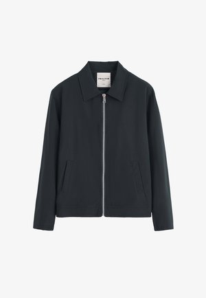 Veste noire zippée avec col et poches latérales, étiquetée FRILIVIN, présentée sur un fond blanc.