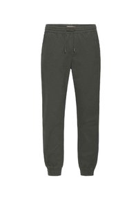Pantalon de jogging vert foncé en coton doux. Doté d'une taille élastique avec cordon de serrage, chevilles resserrées et poches latérales.