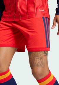 Punainen urheilupaita pystysuorilla raidoilla, yhdistettynä punaisiin shortseihin, joissa on laivaston siniset sivuraidat. Ulkonäön täydentävät punaiset ja keltaiset raidalliset sukat.