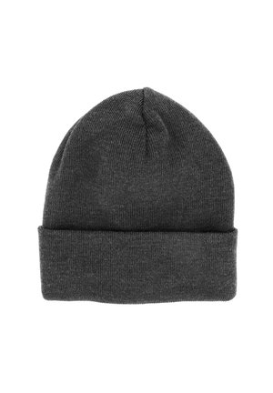 Dark gray knitted winter beanie hat with a folded cuff, shown against a plain white background.