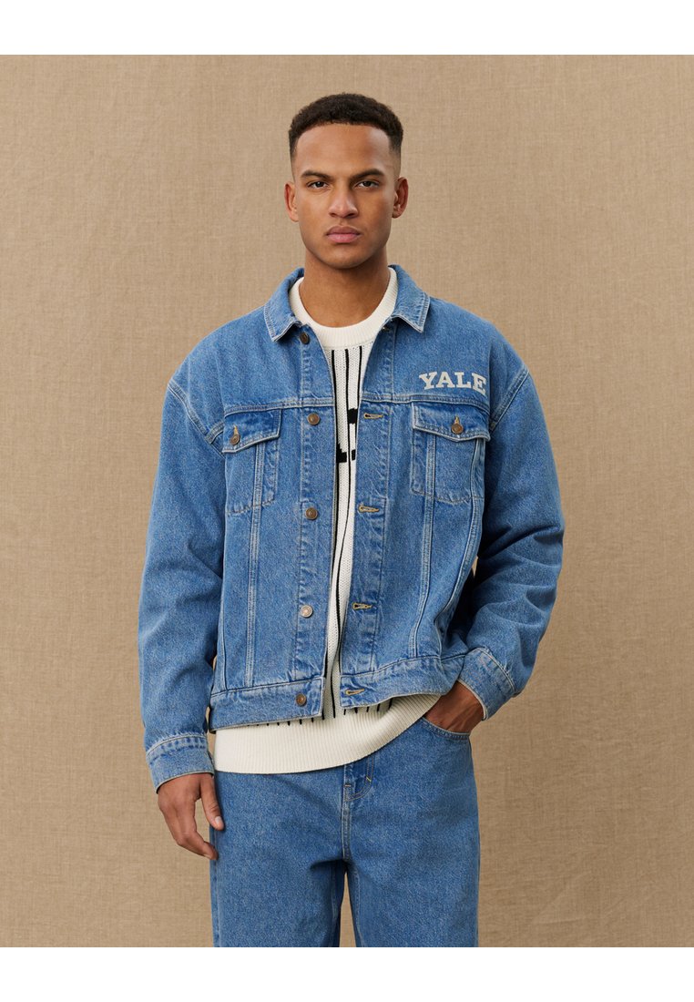 Les Deux - RANDY YALE BULLDOG JACKET UNISEX - Denim jacket - medium indigo wash, Enlarge