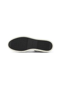 Black rubber shoe sole with textured grip pattern, white midsole, and brand logo "ALDO" embossed on the side.