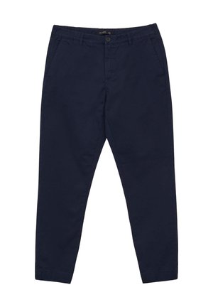 Chinos blu navy in cotone. Presentano un design a gamba dritta, tasche frontali e una chiusura a bottone in vita. Texture morbida.