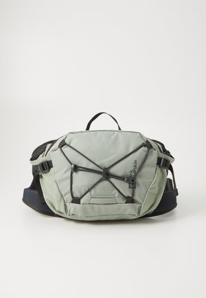 Hellgrüner, nylon Hüftbeutel mit Mesh-Details. Verfügt über verstellbare Riemen, Bungee-Kordel und ein Logo an der Seite. Kompaktes Design.