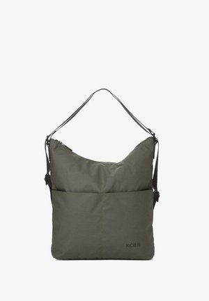 Groene nylon crossbodytas met een nonchalant ontwerp, voorzien van een voorvak, verstelbare riem en een subtiel KCB-logo aan de zijkant.