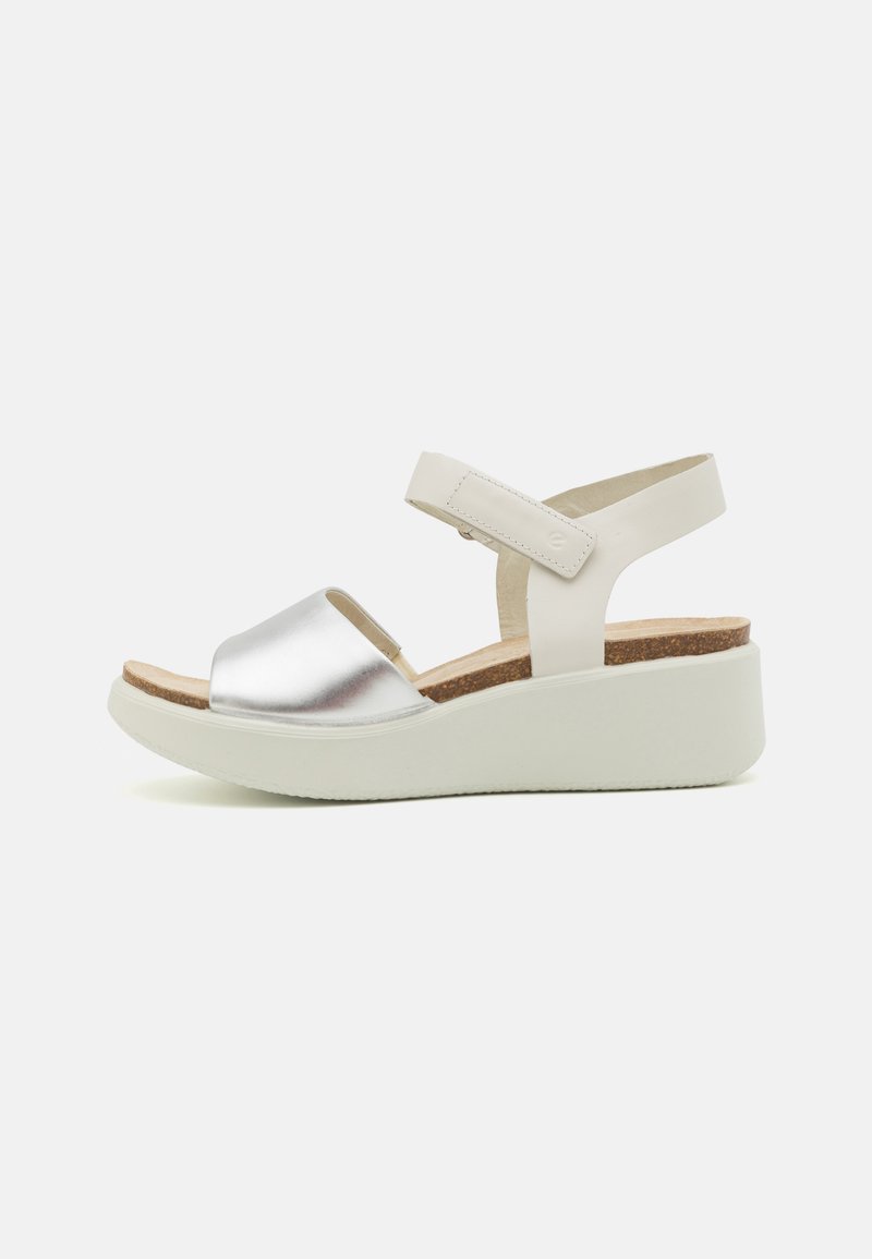 ECCO - FLOWT WEDGE CORK - Wedge sandals - pure silver/white, Enlarge