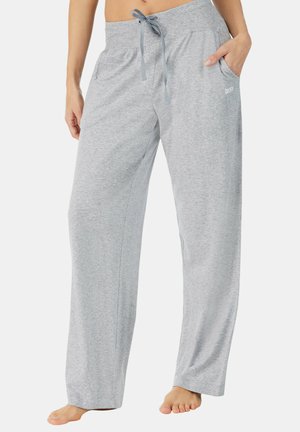 Lichtgrijze, soepel zittende sweatpants met een elastische tailleband en drawstring, voorzien van zijzakken en een eenvoudig gedrukt logo.