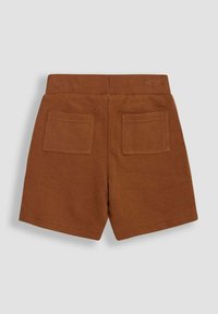 Bruine katoen shorts met een geribbelde tailleband, voorzien van twee achterzakken en een rechte pijpdesign. Zachte textuur zonder zichtbare patronen.