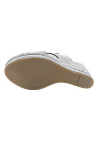 Sole della zeppa, caratterizzata da una superficie leggera e strutturata, una base in gomma beige spessa e bordini cuciti per garantirne la durata. Taglia 38.