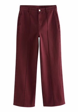 Burgunderrote, weitgeschnittene Hose aus Baumwolle mit zwei vorderen Taschen, Reißverschluss und strukturiertem Design mit vorderen Falten.