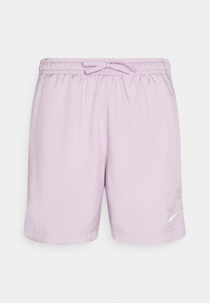 Helle lila Sportshorts mit elastischem Bund und Kordelzug, mit kleinem weißen Nike-Logo am linken Bein.