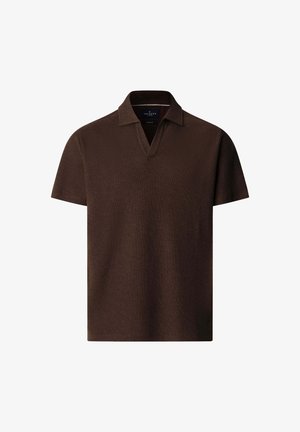 Poloshirt mit kurzen Ärmeln in Dunkelbraun, mit V-Ausschnitt. Hergestellt aus strukturiertem Stoff, mit klassischer Passform und ohne sichtbare Logos.