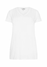 V-kaula valkoinen lyhythihainen t-paita, joka on valmistettu pehmeästä puuvillasta. Ominaisuudet rento istuvuus ja suora helma. Kauluksessa oleva etiketti näyttää brändin "LTS".