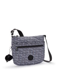 Borsa a tracolla con motivo in bianco e nero, dotata di tasca con zip, tracolla regolabile e dettaglio con charm peloso. Realizzata in tessuto leggero.