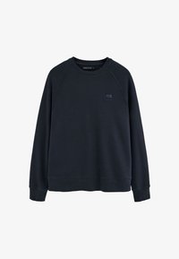 Sudadera azul marino con cuello redondo, mangas raglán largas y un pequeño parche con el logo "Polo Club" en el pecho izquierdo.