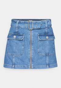 BELTED ZIPPER SKIRT - Minijupe - denim medium