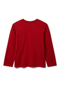 T-shirt rosso a maniche lunghe in cotone. Caratterizzato da un collo rotondo, taglio dritto e senza motivi o hardware visibili. Texture liscia.