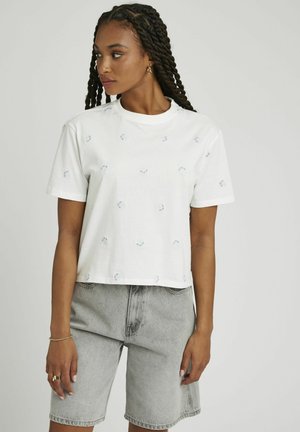 BZB BRODÉ FLEURS - T-shirt imprimé - blanc écru