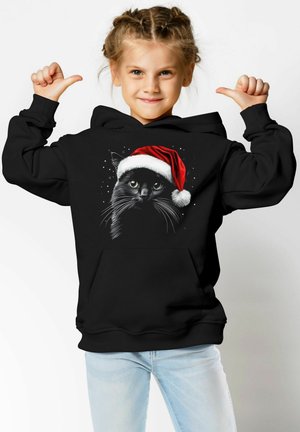 MoonWorks WEIHNNACHTEN SANTA KATZE XMAS OUTFIT LUSTIG AUFDRUCLK TIERMOTIV - Kapuzenpullover - schwarz