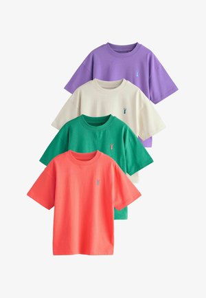 Next, REGULAR FIT - SHORT SLEEVE 4 PACK - T-shirts basic - green ecru coral purple