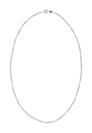 Silberne Halskette mit abwechselnd ovalen und runden Gliedern, polierte Oberfläche und sicherer Karabinerverschluss.