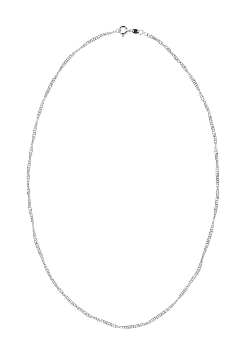 Sølv kæderekæde med skiftevis ovale og runde led, poleret overflade og en sikker lås med klips.