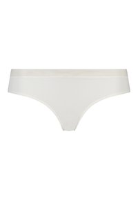 Witte lage string gemaakt van een gladde, elastische stof met een zachte tailleband. Minimalistisch design, geen zichtbare patronen of hardwaredetails.