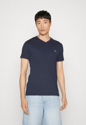 GANT SLIM SHIELD V NECK - Paprasti marškinėliai - evening blue