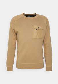 Khaki Sweatshirt mit langen Ärmeln, Rundhalsausschnitt, gerippten Bündchen und einer Brusttasche aus kontrastierendem Material. Mit einem Logostick am Saum.